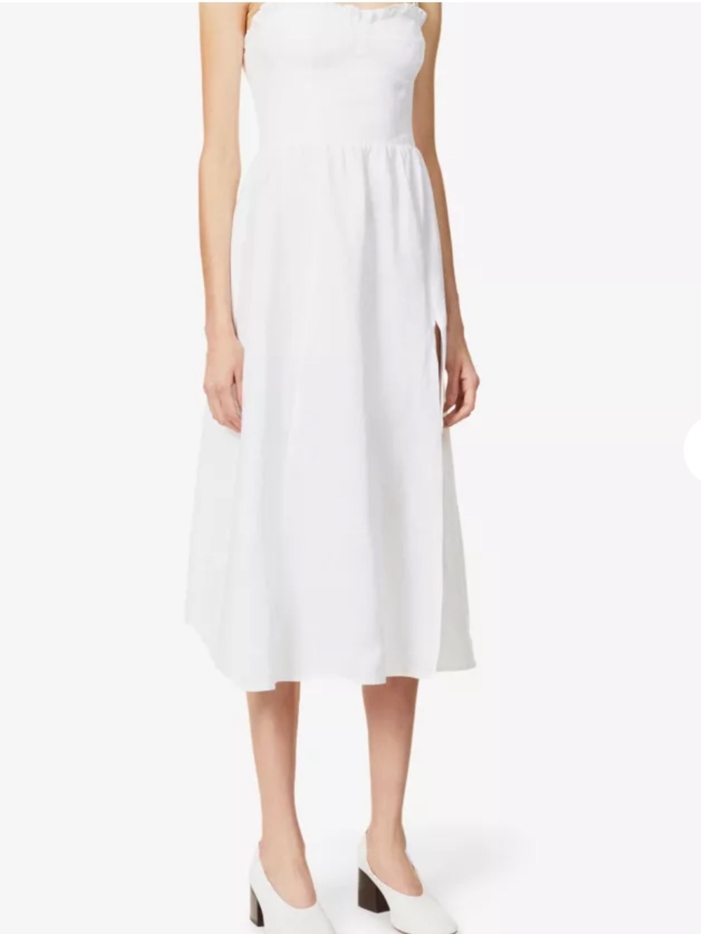 Reformation Prune Frill Trimmed Linen Midi Dress with High Side Slit - Picture 3 of 9